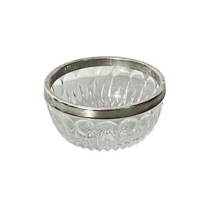 Leonard Crystal Bowl Unisex 5 Inch Clear Silver Plate Rim Sunburst Cut Italy